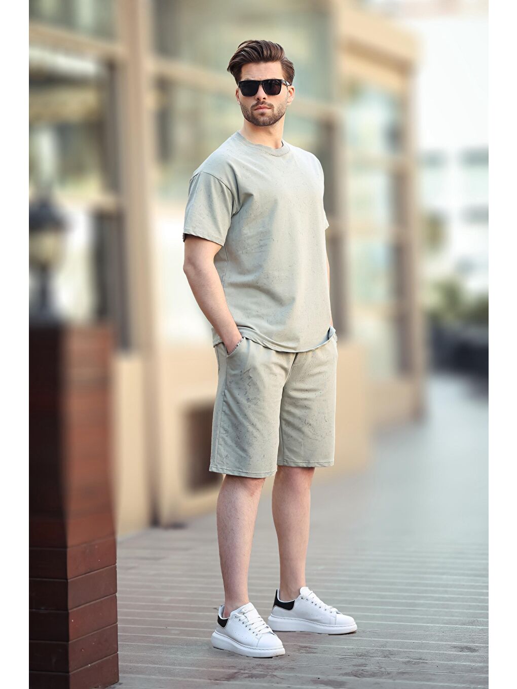 Mint Yeşili Basic Erkek Şort T-Shirt Takımı E7309-1