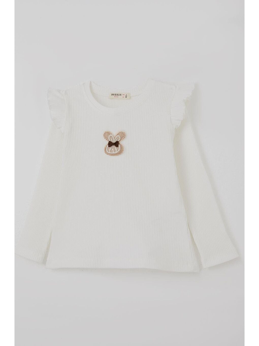 Kız Çocuk Uzun Kollu Tişört Tavşan Aplike Arma Detaylı Ekru (2-6 Yaş)-2