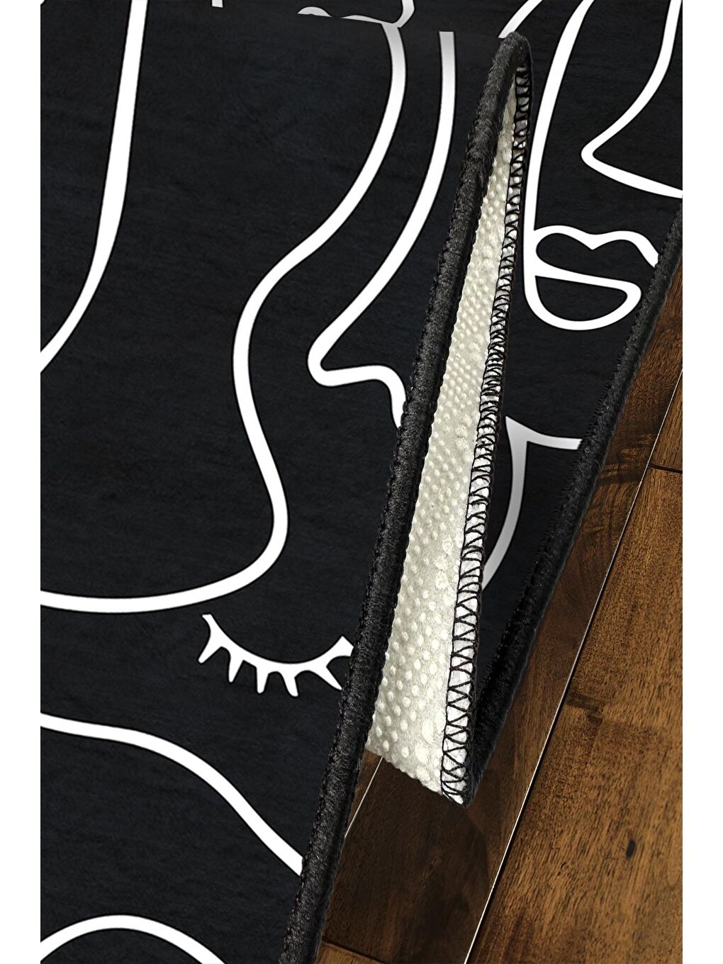 Siyah Dekoratif Özel Tasarım Yıkanabilir, Modern Halı  100 x 200 cm-4