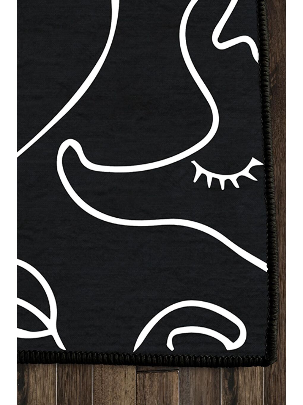 Siyah Dekoratif Özel Tasarım Yıkanabilir, Modern Halı  100 x 200 cm-6