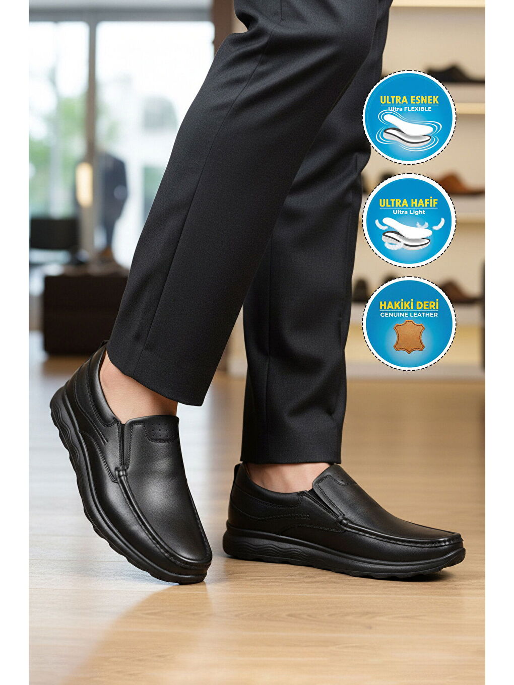 Premium Siyah Hakiki Deri Anatomik Erkek Casual Ayakkabı 2406 M-2