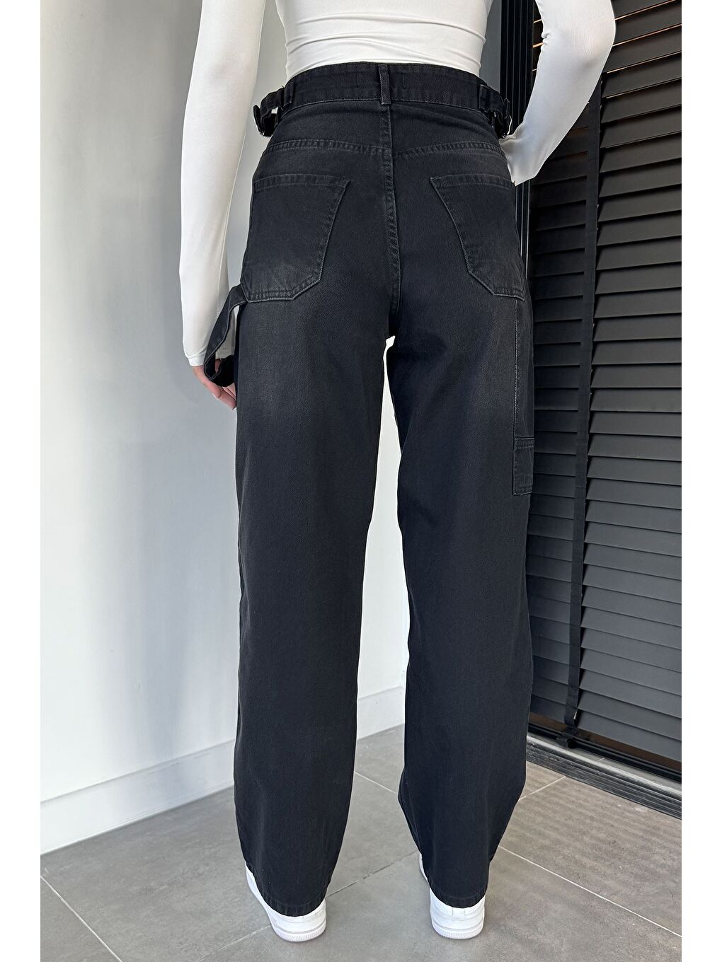 Antrasit Kadın Kemer Tokalı Yüksek Bel Jean Jean Pantolon-2