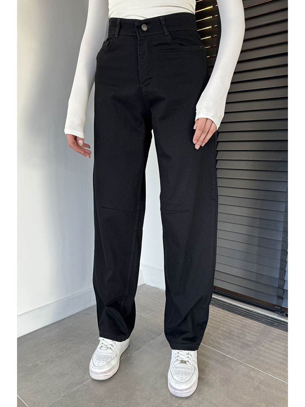 Lacivert Kadın Kemer Tokalı Yüksek Bel Jean Jean Pantolon-2