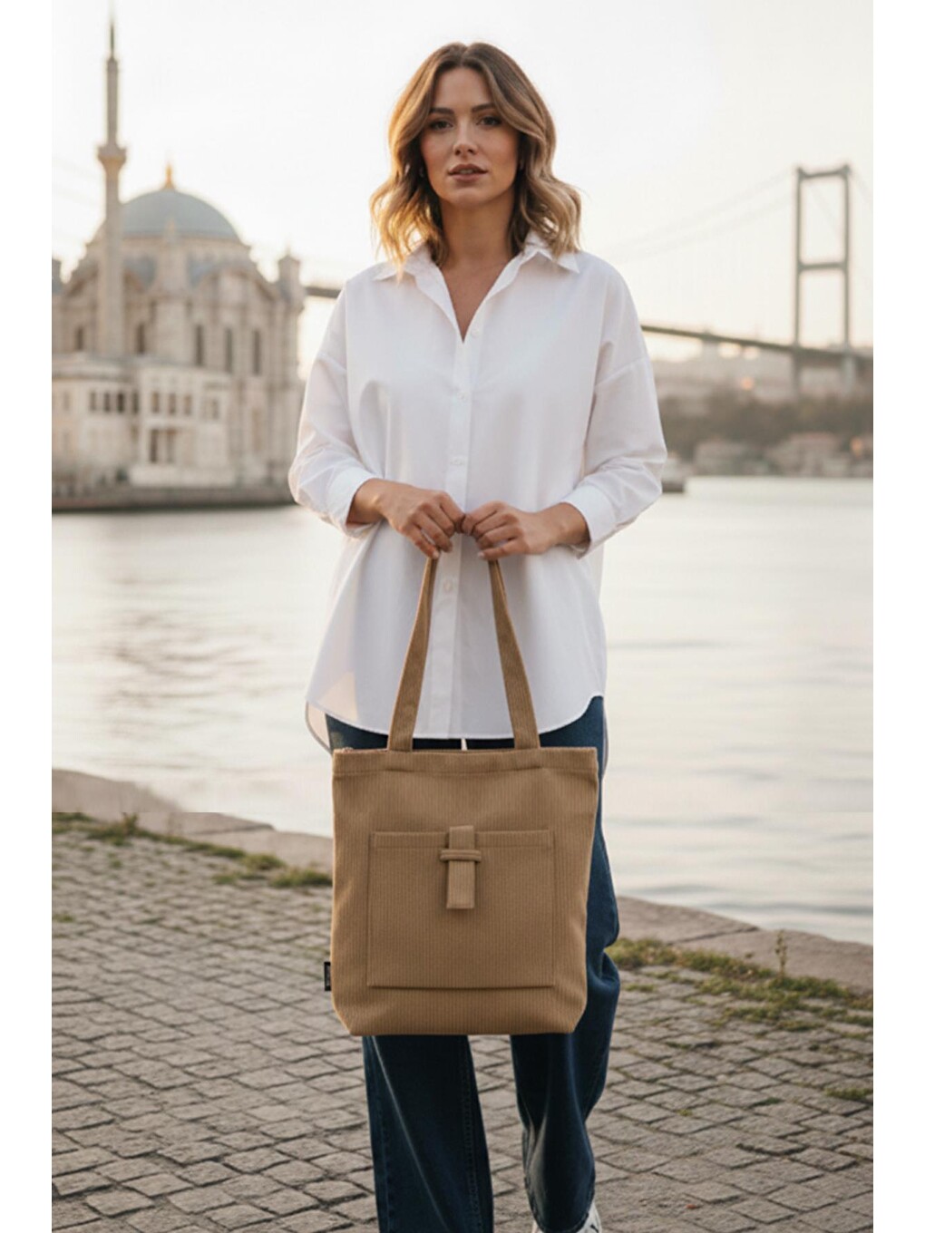 Kahverengi Luna Model Taba Kadife Çanta-7