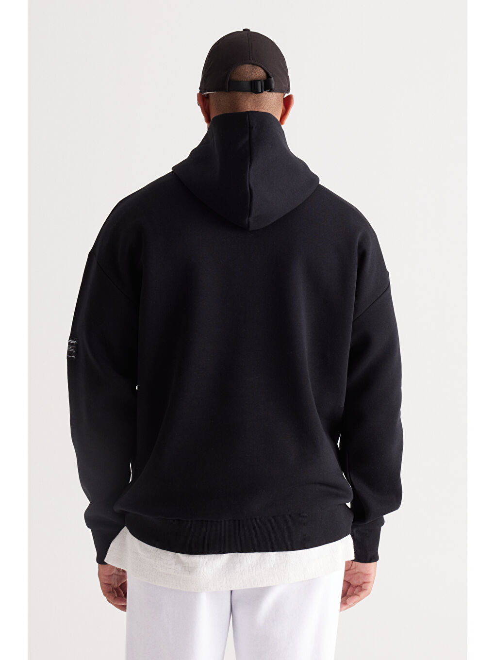 Erkek Siyah Oversize Fit Bol Kesim Kapüşonlu İçi Polarlı Pamuklu Sweatshirt-5