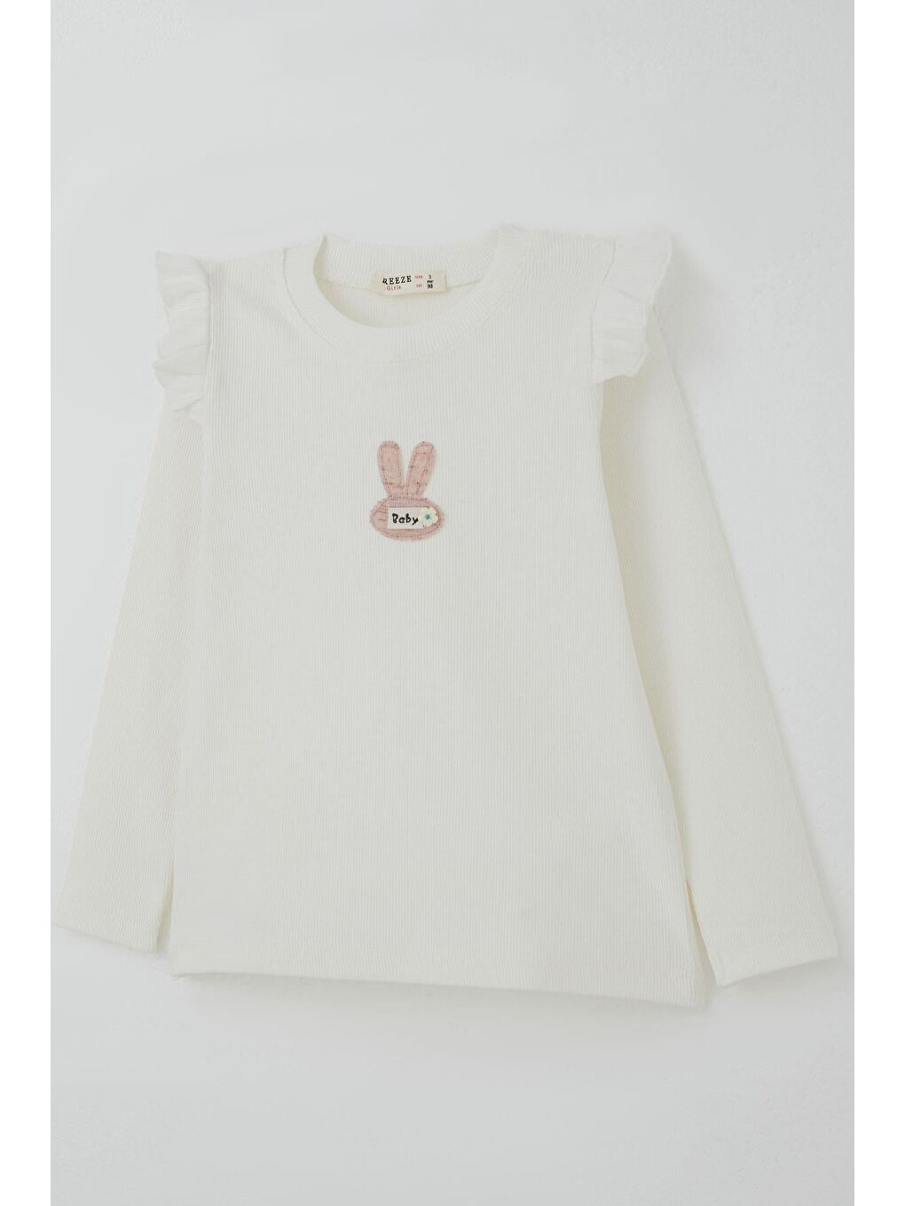 Kız Çocuk Uzun Kollu Tişört Tavşan Aplike Armalı Çiçekli Ekru (2-6 Yaş)-4