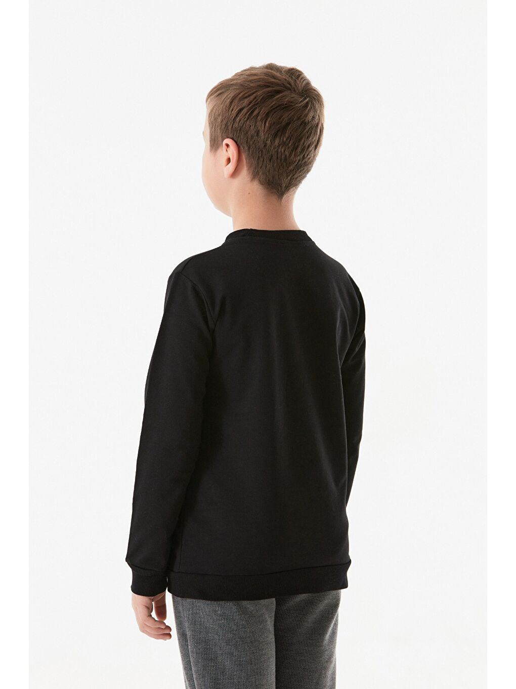 Siyah Yazı Baskılı Bisiklet Yaka Erkek Çocuk Sweatshirt-3