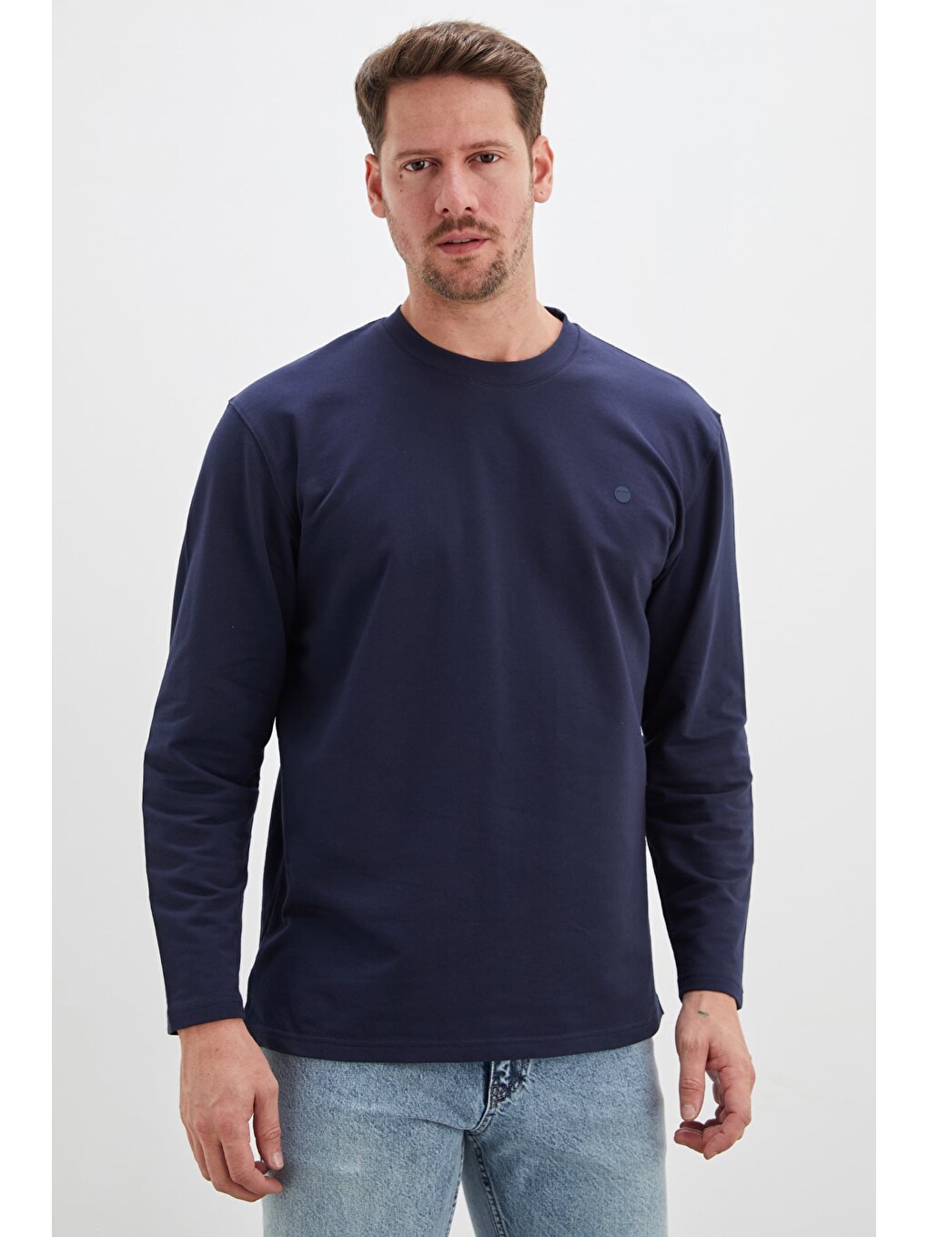 Lacivert Baskılı Bisiklet Yaka Sweatshirt-2