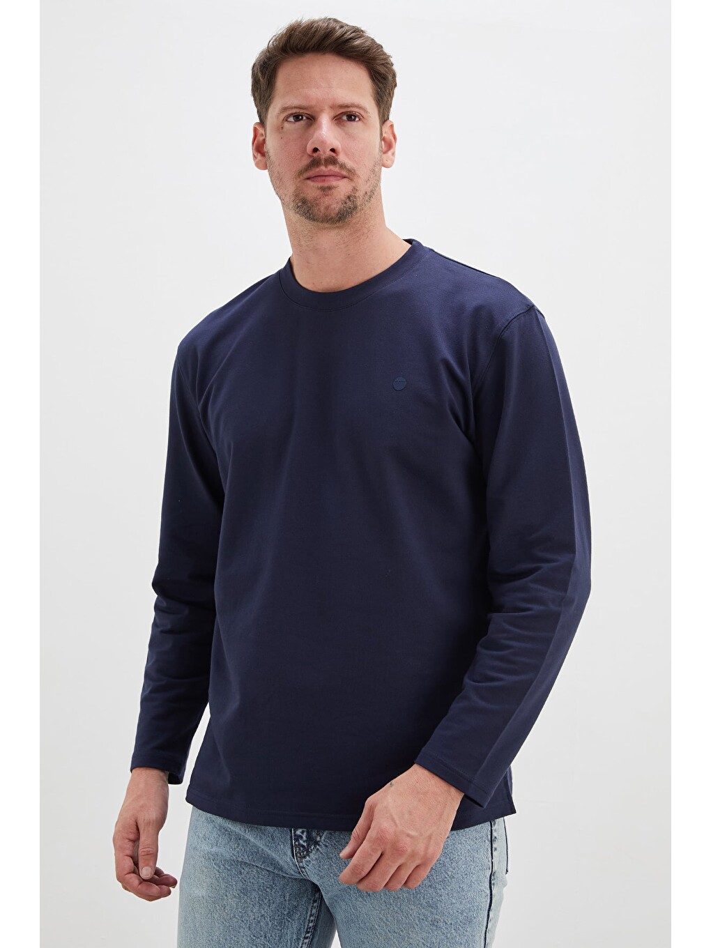 Lacivert Baskılı Bisiklet Yaka Sweatshirt-4