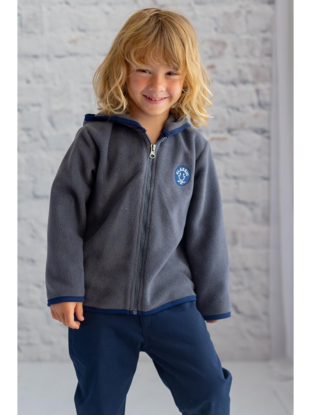 Antrasit Erkek Çocuk Fermuarlı Polar  Fermuarlı Sweatshirt