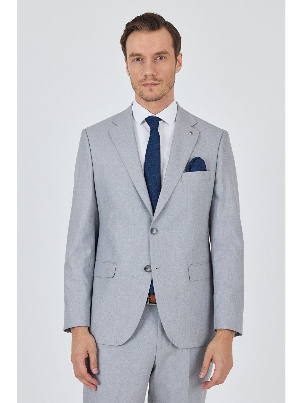 Gri Mono Yaka Desenli Astarlı Çift Yırtmaç Esnek 6 Drop Comfort Fit Classic Takım Elbise 1001250161