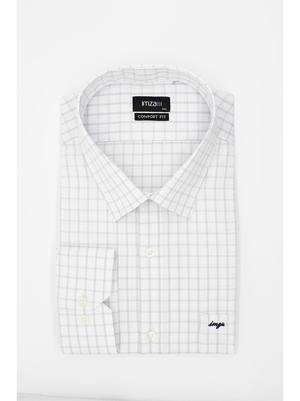 Beyaz Uzun Kollu Kareli Gabardin Sert Yaka Cepli Pamuklu Comfort Fit Gömlek 1004235167