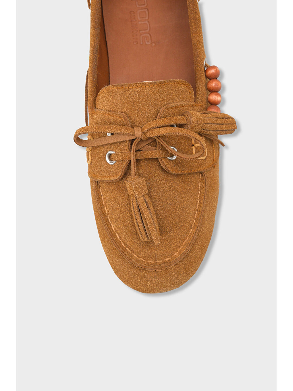 Kahverengi Erinna Püsküllü Ahşap Aksesuarlı Yumuşak Kadın Loafer Ayakkabı-2