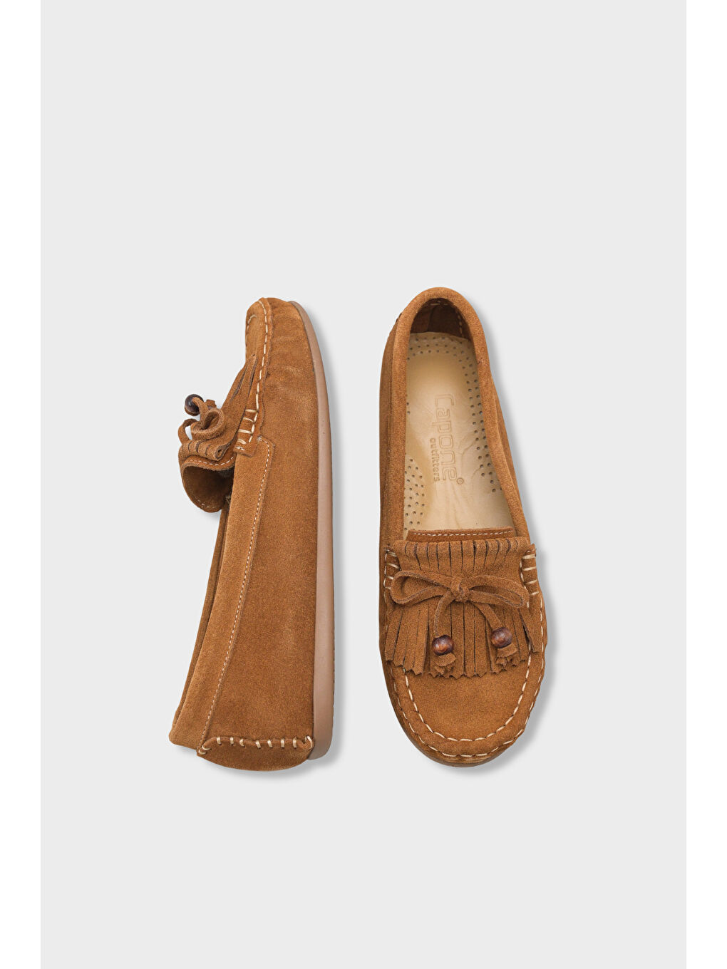 Kahverengi Almire Hakiki Deri Süet Boncuklu Püsküllü Konfor Kadın Loafer Ayakkabı-4