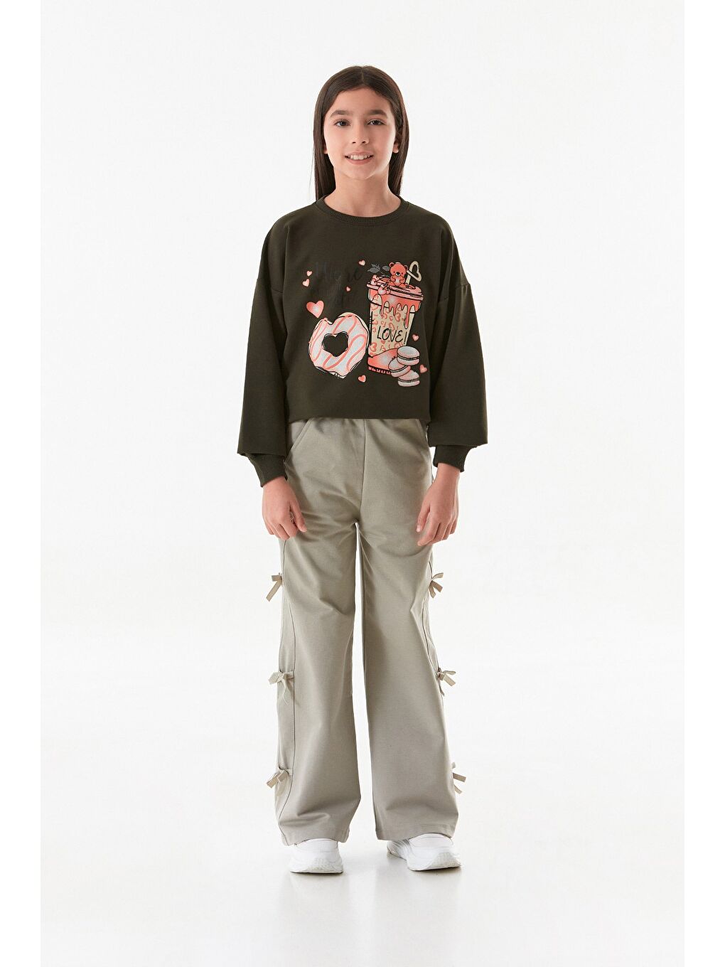 Turkuaz Kurdele Detaylı Kız Çocuk Pantolon