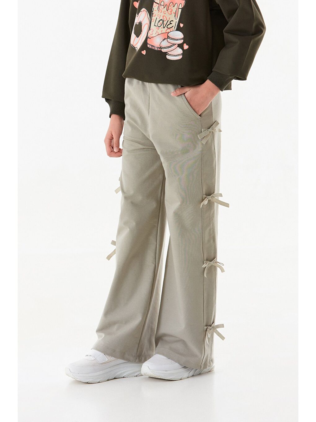 Turkuaz Kurdele Detaylı Kız Çocuk Pantolon-2