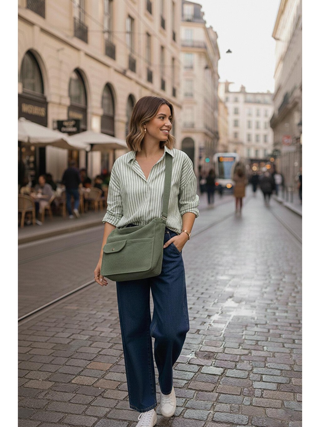 Move Model Koyu Yeşil Kadife Çanta-5