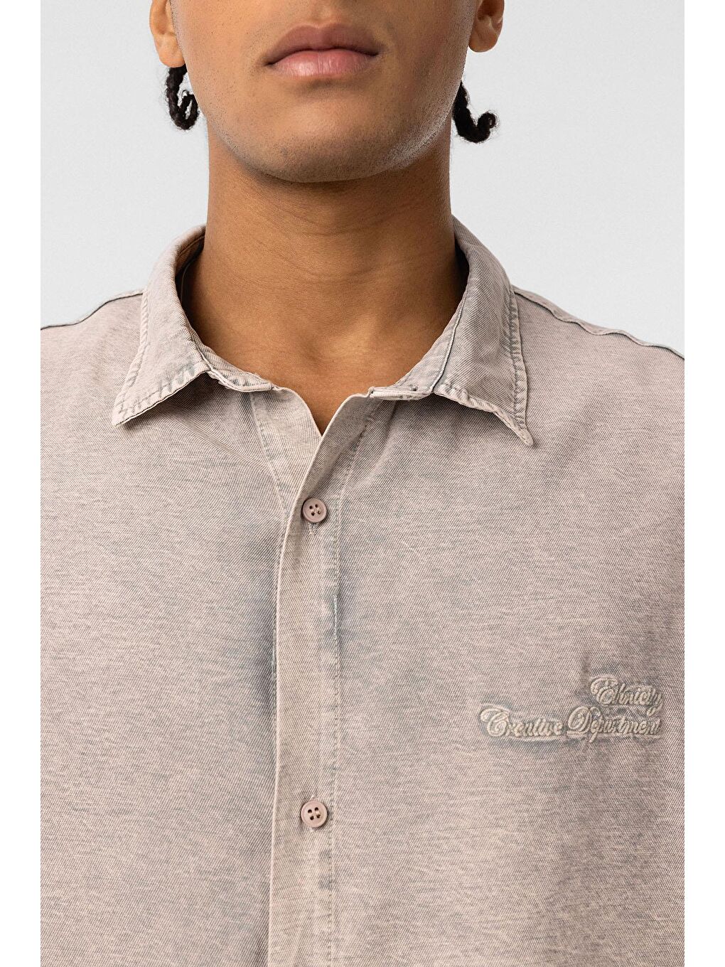 Bej Arka Baskılı Oversize Gömlek Taş-4