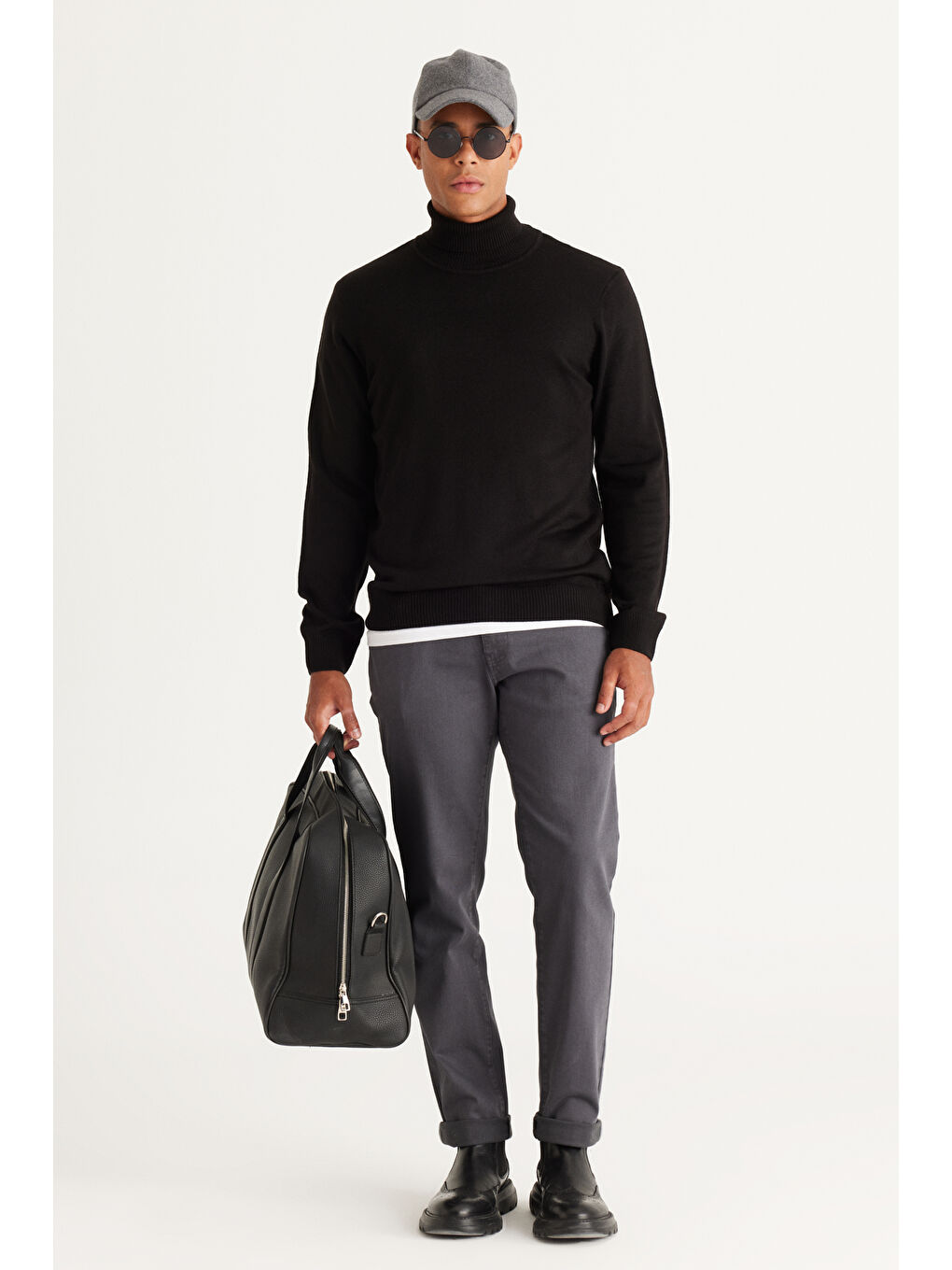 Erkek Siyah Standart Fit Tüylenme Yapmayan Tam Balıkçı Yaka Triko Kazak-3