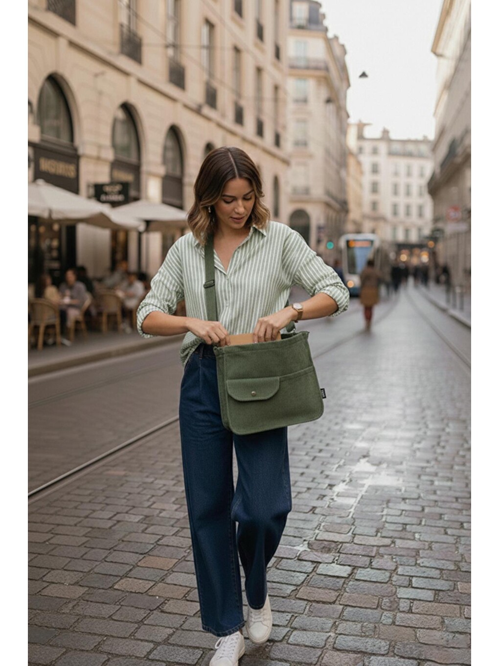 Move Model Koyu Yeşil Kadife Çanta-6