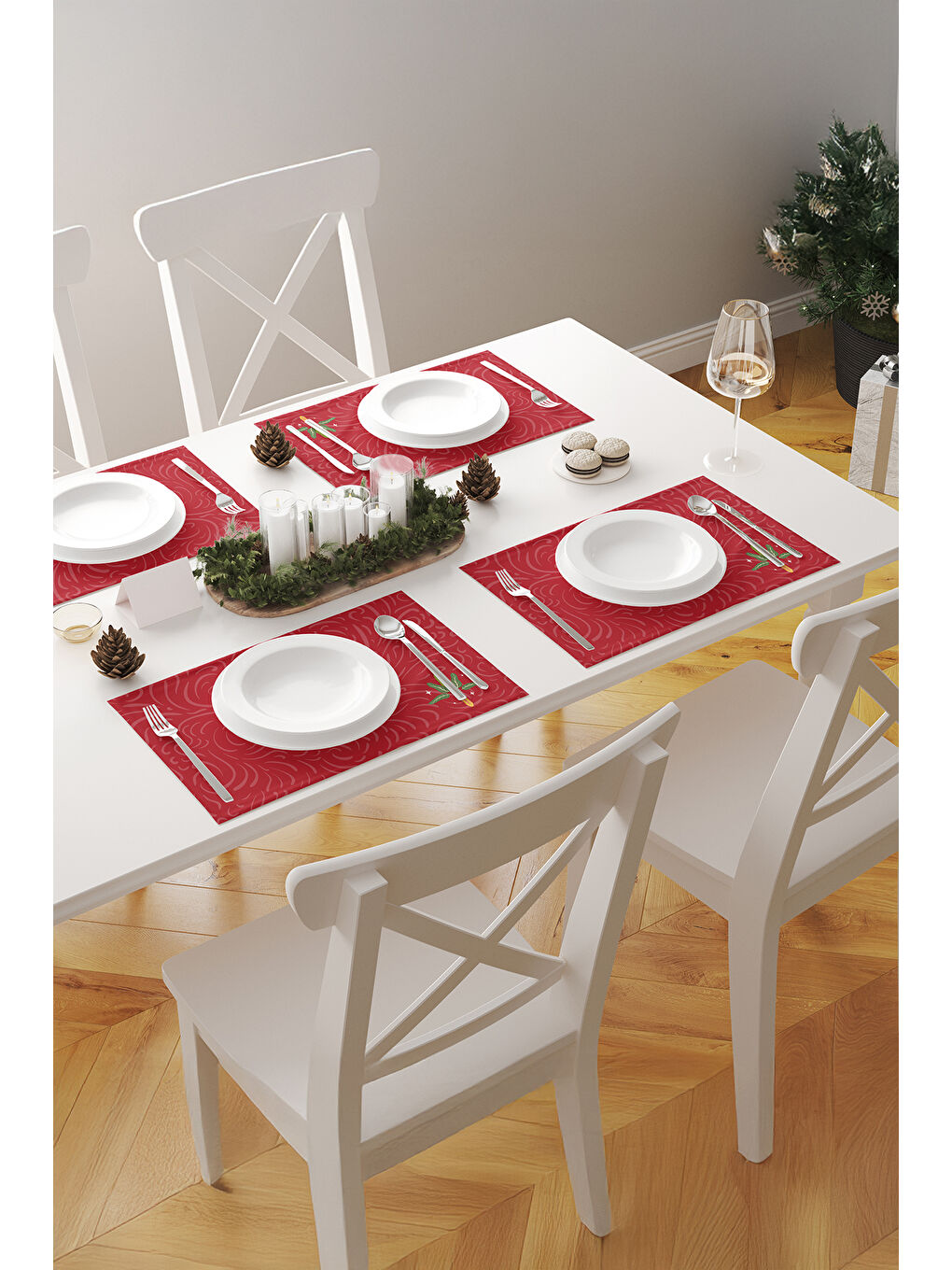 Flamora Tropikal Palmiye Flamingo Desen Turna Temalı 4'lü Dekoratif Kırlent Kılıf Seti Pembe-Kırmızı