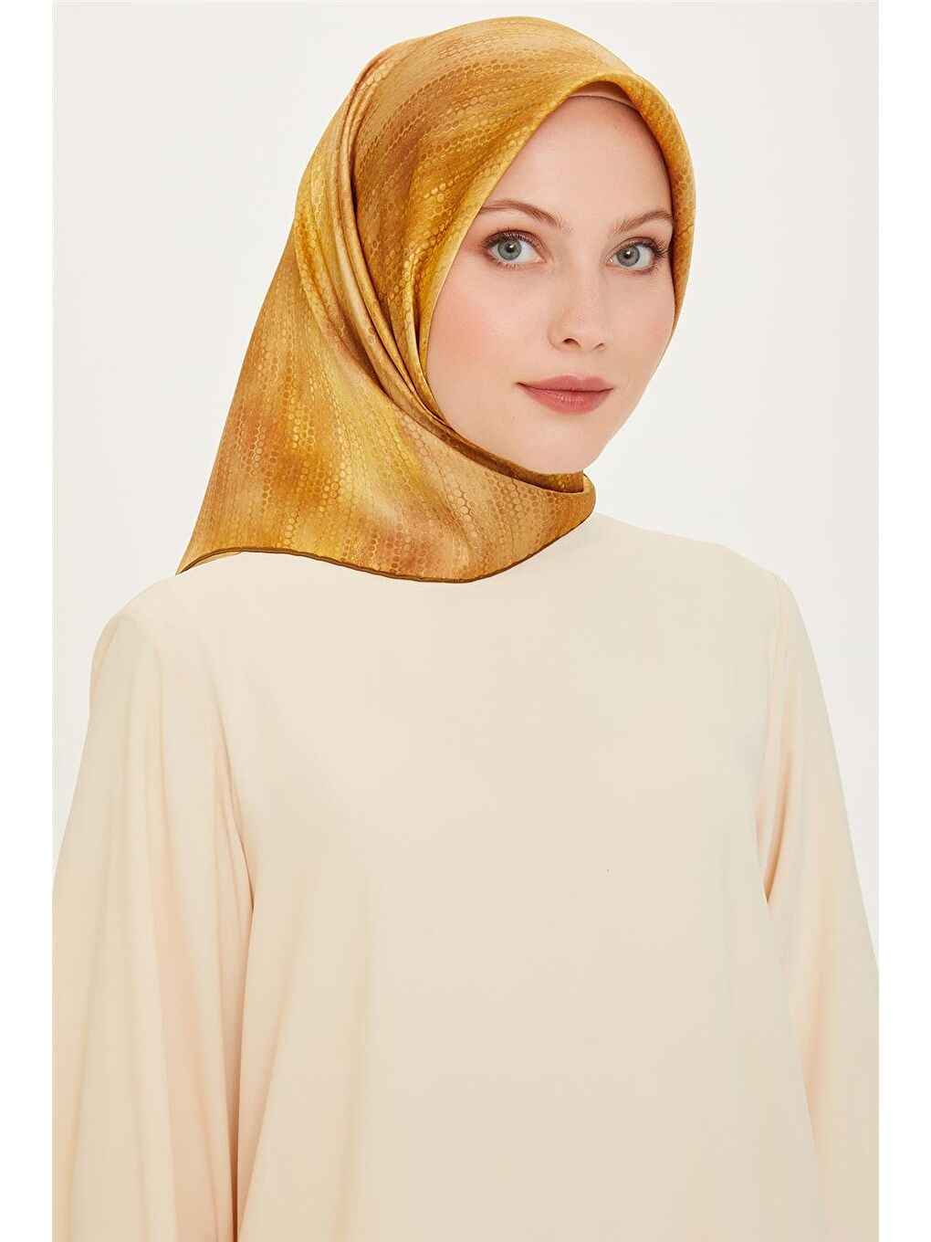 Sarı Soyut Desenli Twill Saf İpek Eşarp 9221D 33