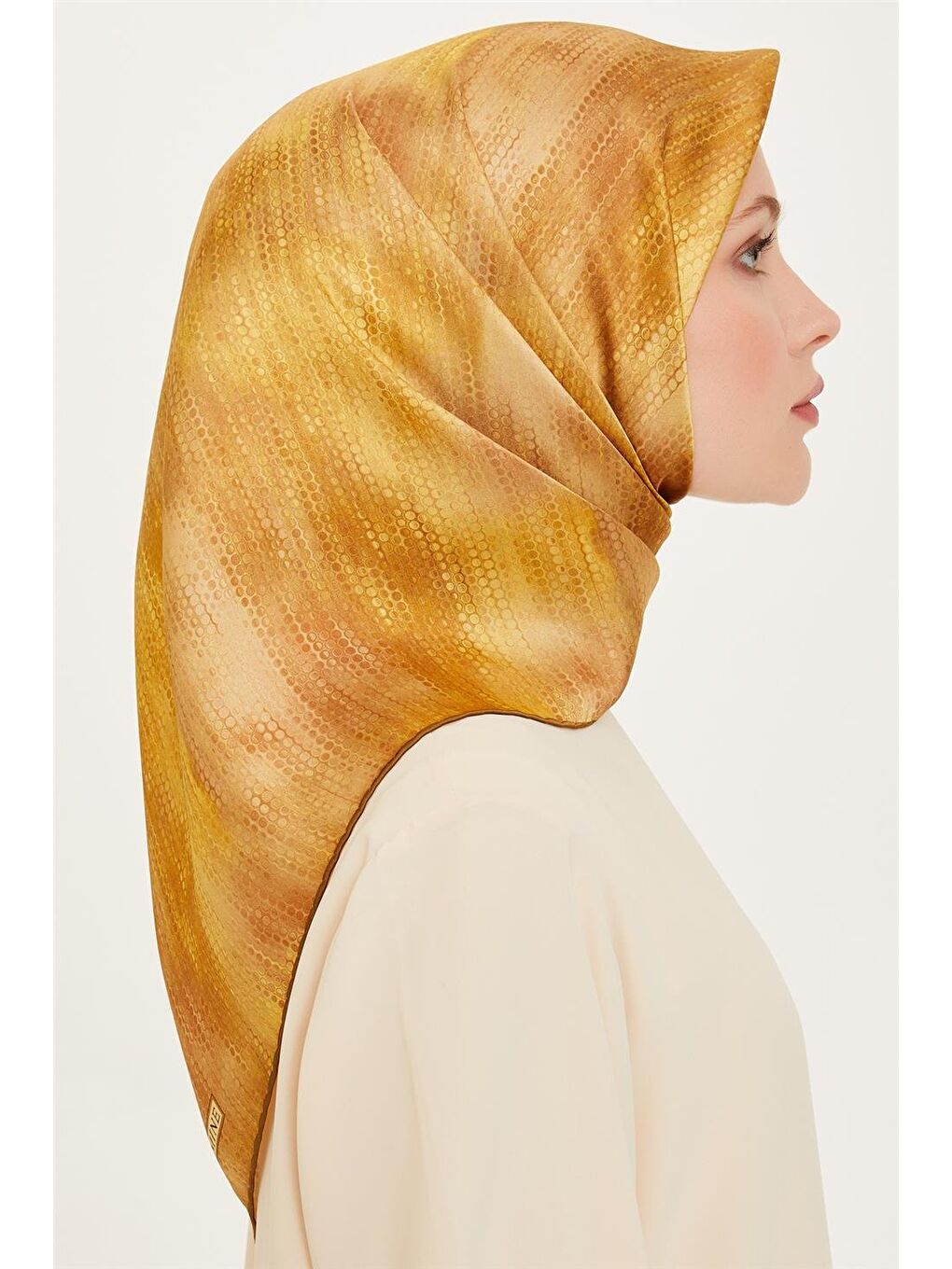 Sarı Soyut Desenli Twill Saf İpek Eşarp 9221D 33-1