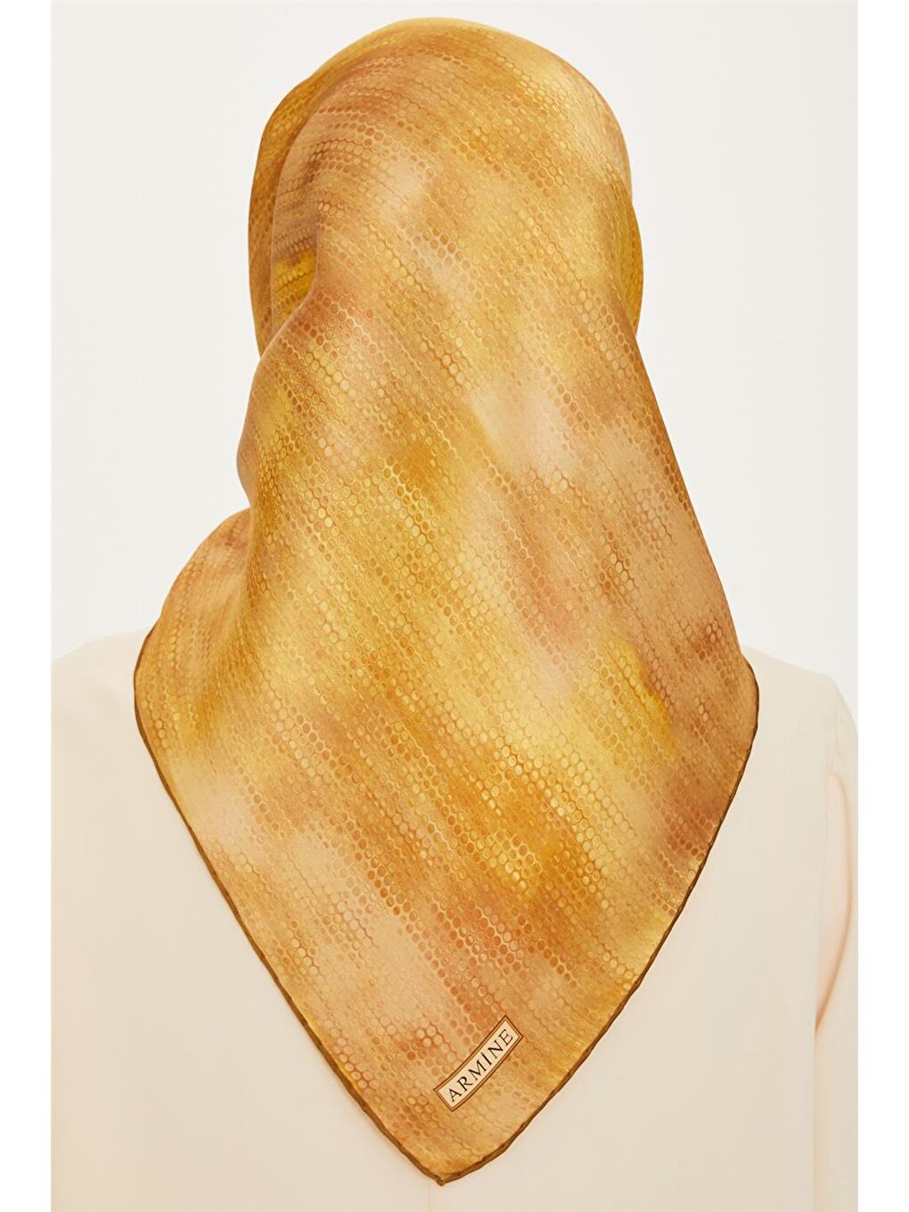 Sarı Soyut Desenli Twill Saf İpek Eşarp 9221D 33-3