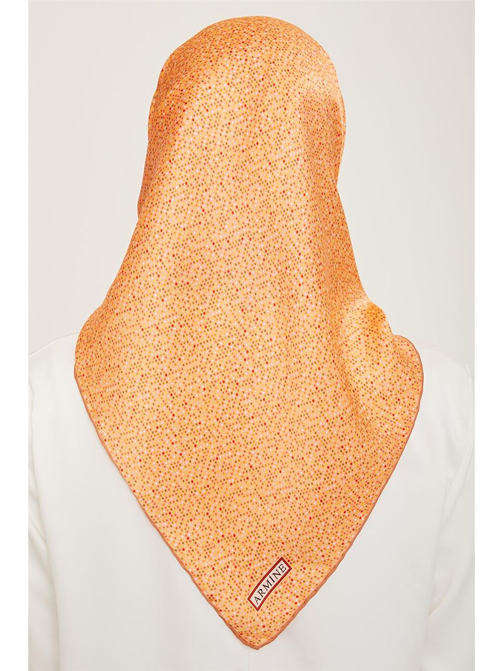 Turuncu Geometrik Desenli Twill İpek Eşarp 24Ya9113 35 51-3