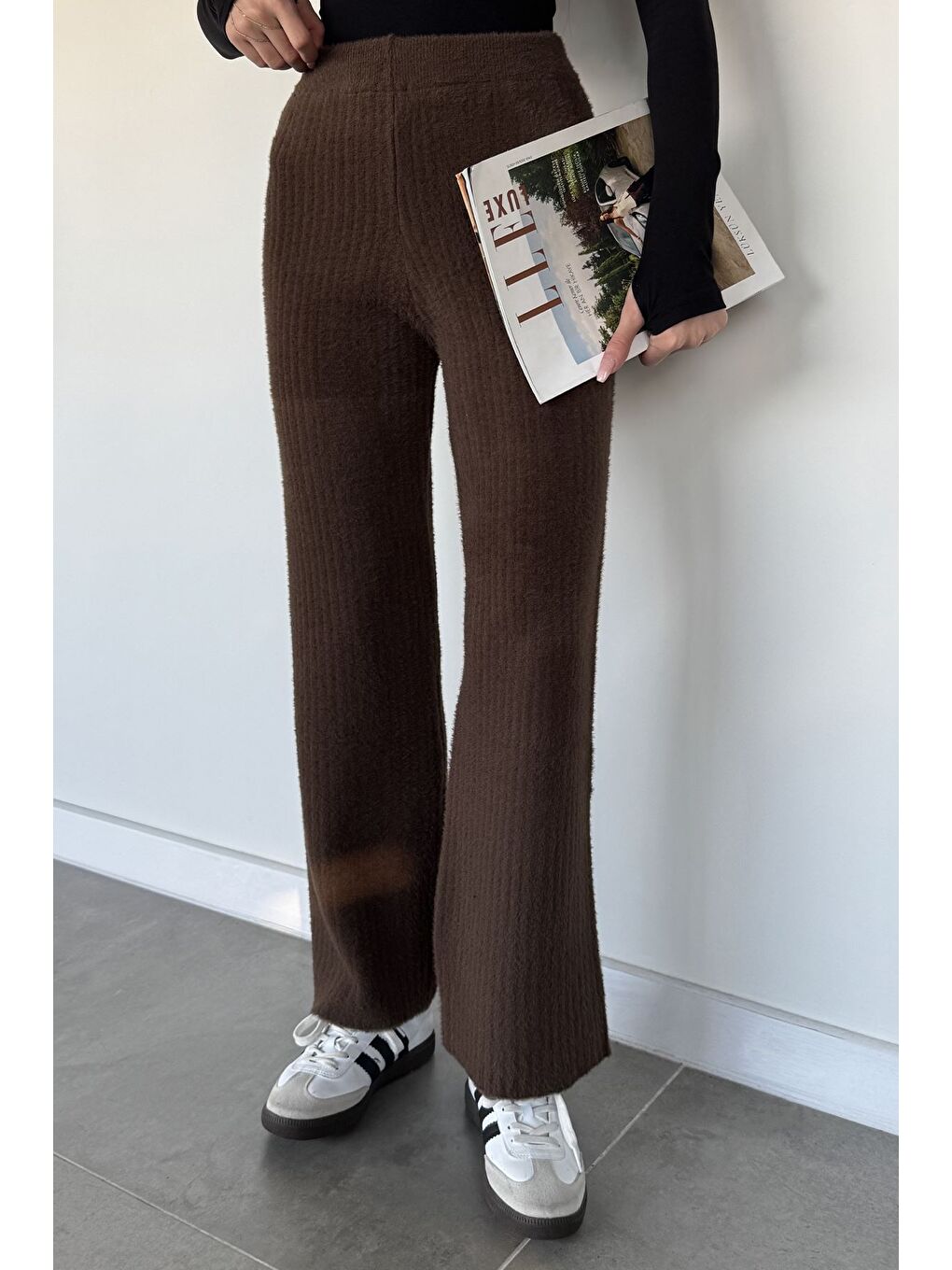 Kahverengi Kadın Sakallı Triko Pantolon-1