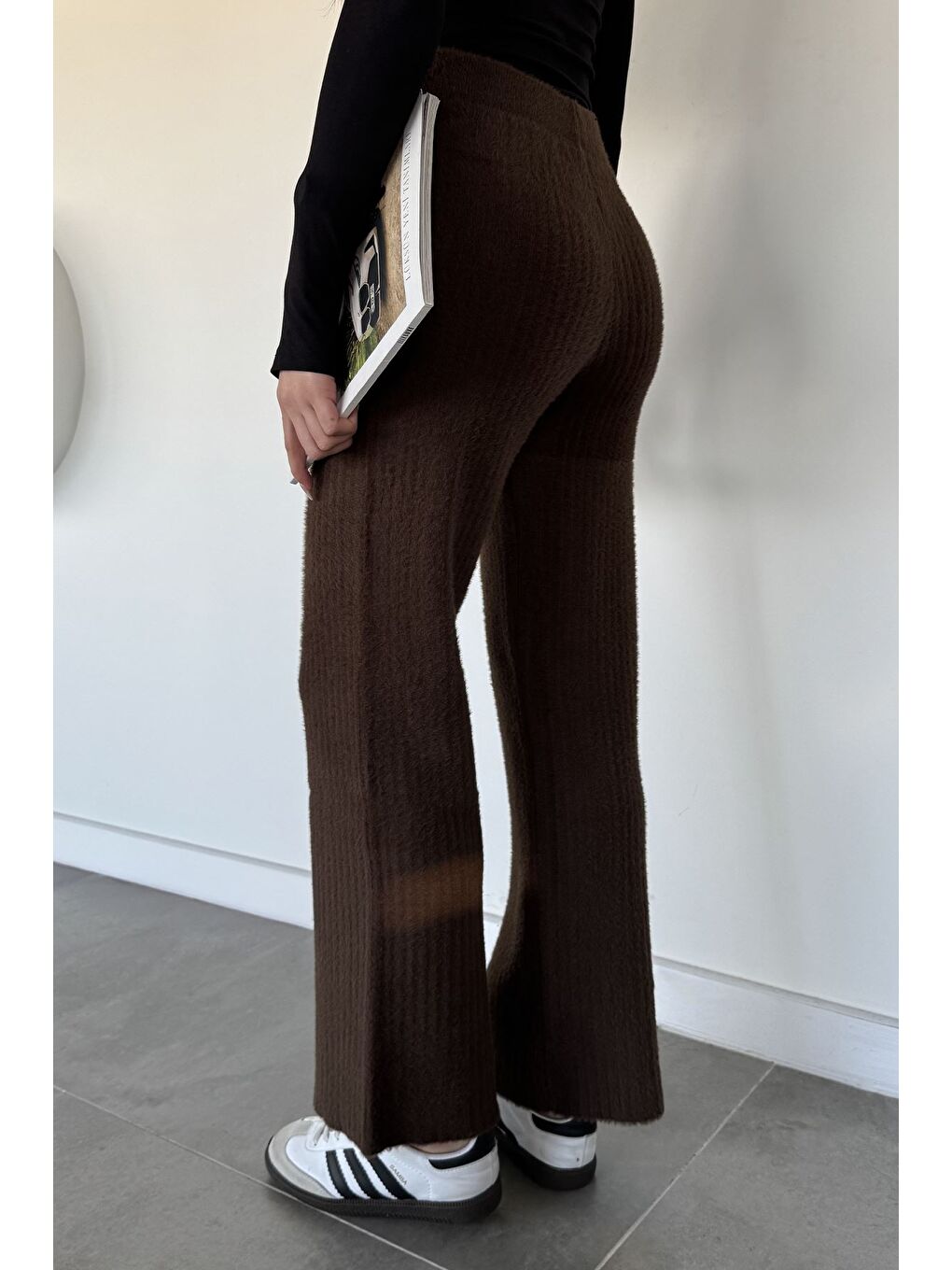 Kahverengi Kadın Sakallı Triko Pantolon-2