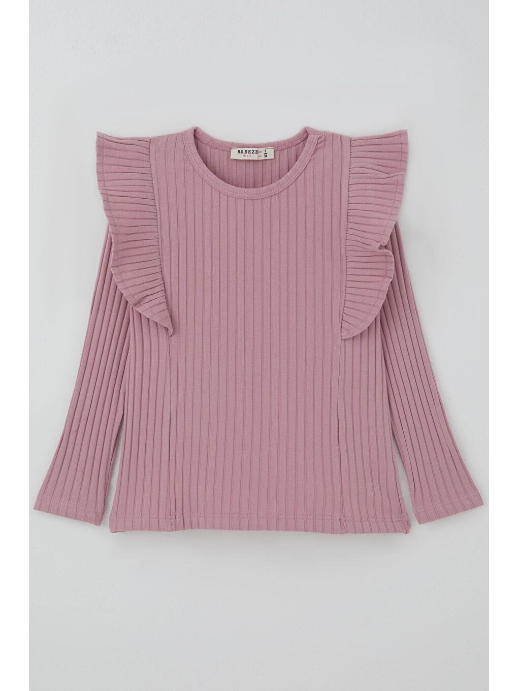 Pembe Kız Çocuk Uzun Kollu Tişört Fırfırlı Gülkurusu (2-6 Yaş)