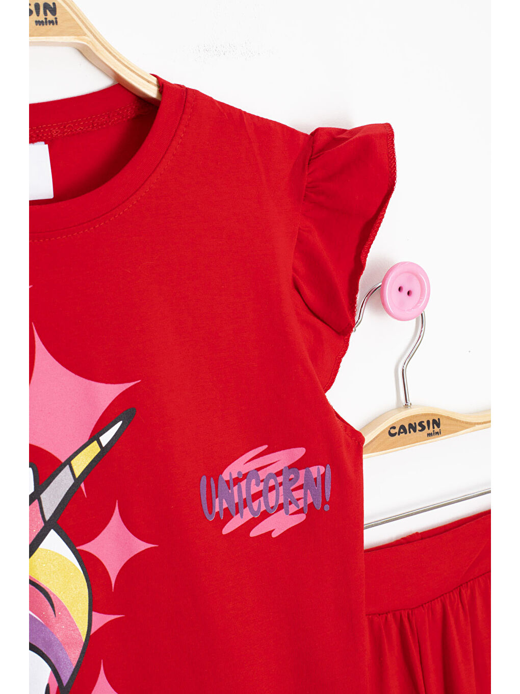 Kırmızı Baskılı Kız Çocuk Şortlu 2'li Takım 20615-2