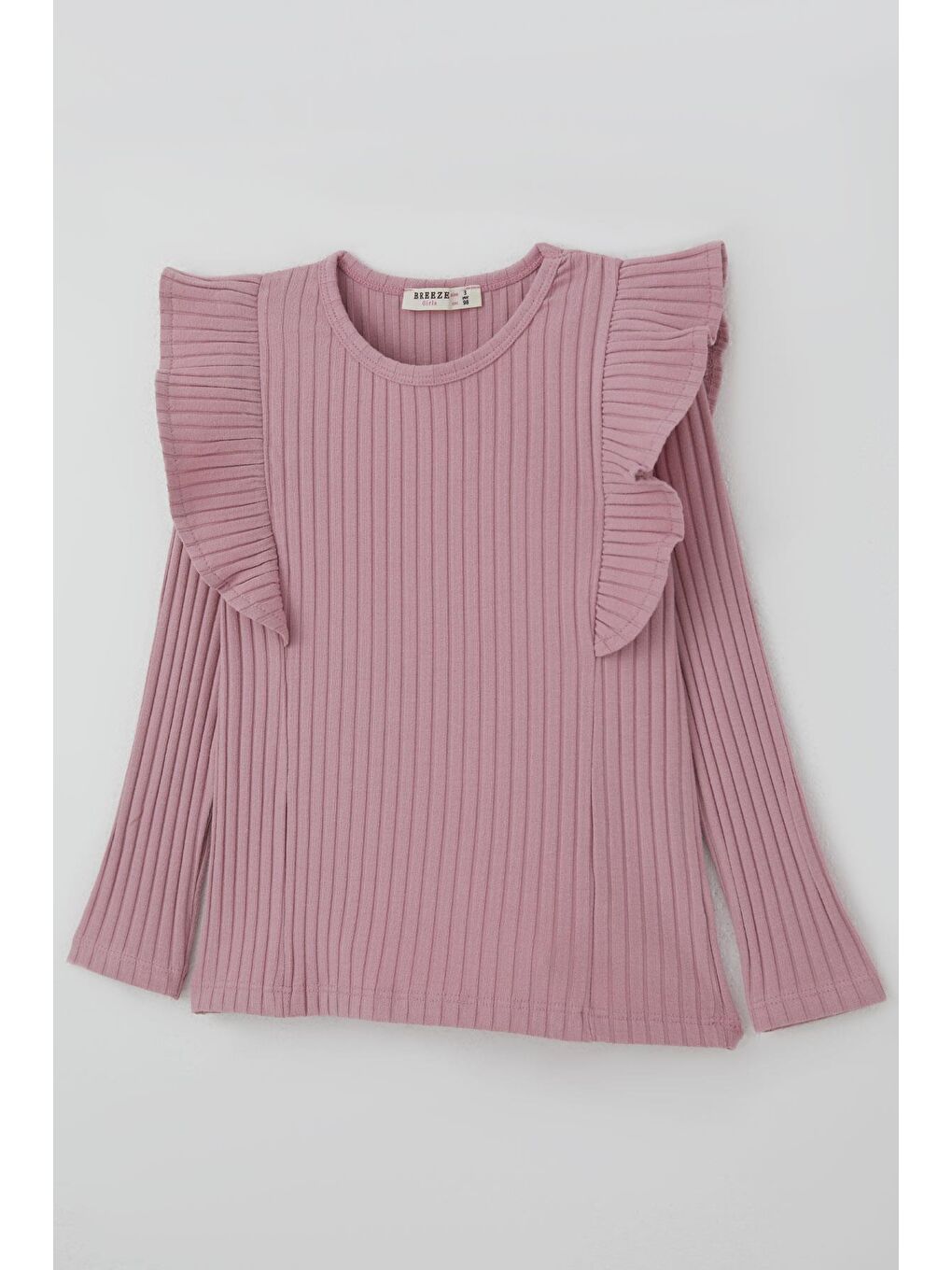 Pembe Kız Çocuk Uzun Kollu Tişört Fırfırlı Gülkurusu (2-6 Yaş)-2