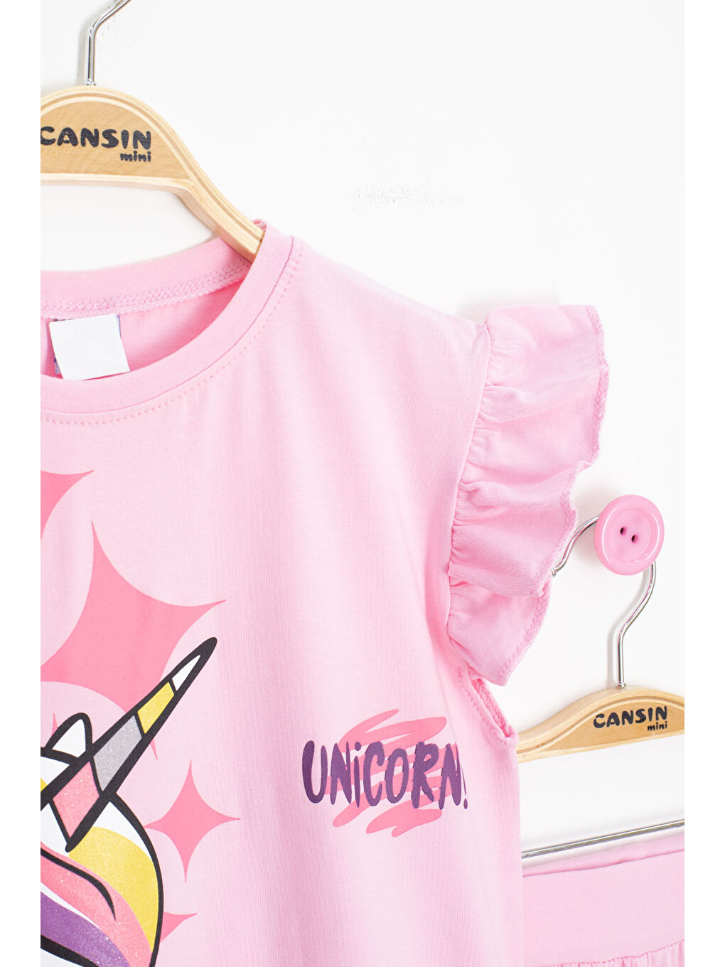 Pembe Baskılı Kız Çocuk Şortlu 2'li Takım 20609-2