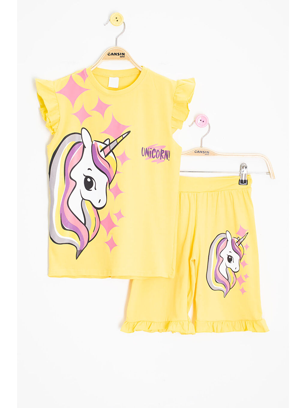 Sarı Baskılı Kız Çocuk Şortlu 2'li Takım 20614