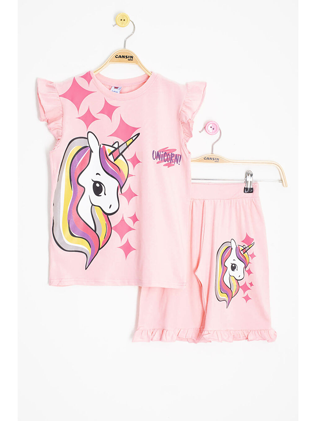 Pembe Somon Baskılı Kız Çocuk Şortlu 2'li Takım 20610