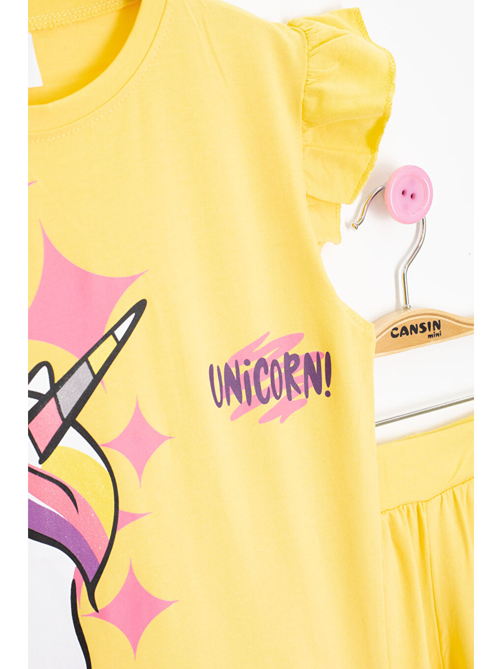 Sarı Baskılı Kız Çocuk Şortlu 2'li Takım 20614-2