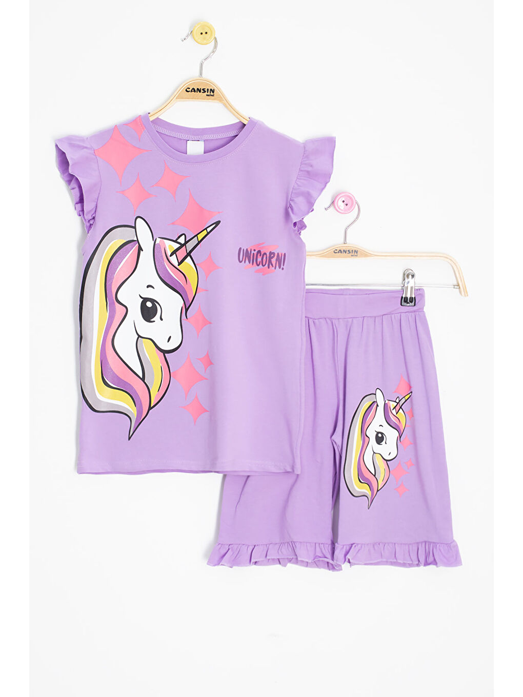 Lila Baskılı Kız Çocuk Şortlu 2'li Takım 20611