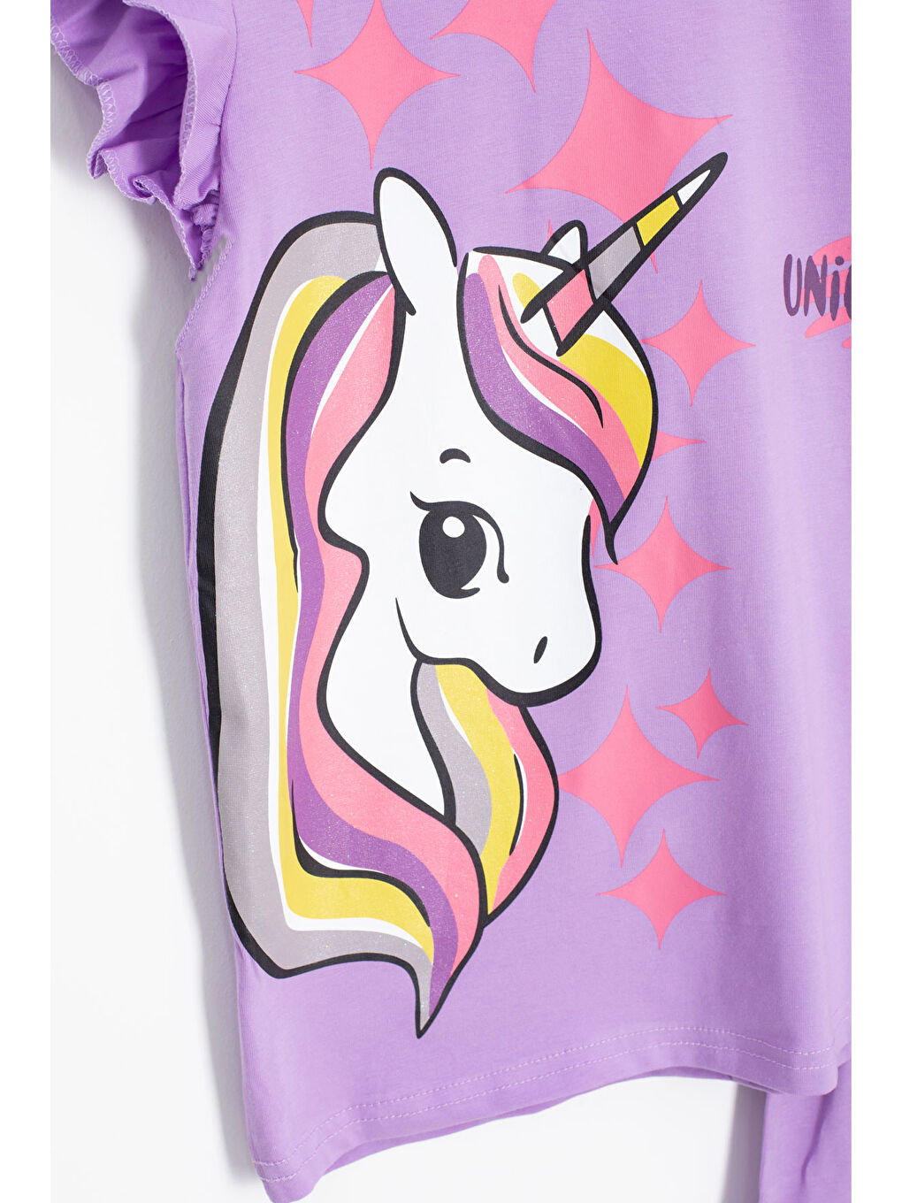 Lila Baskılı Kız Çocuk Şortlu 2'li Takım 20611-1