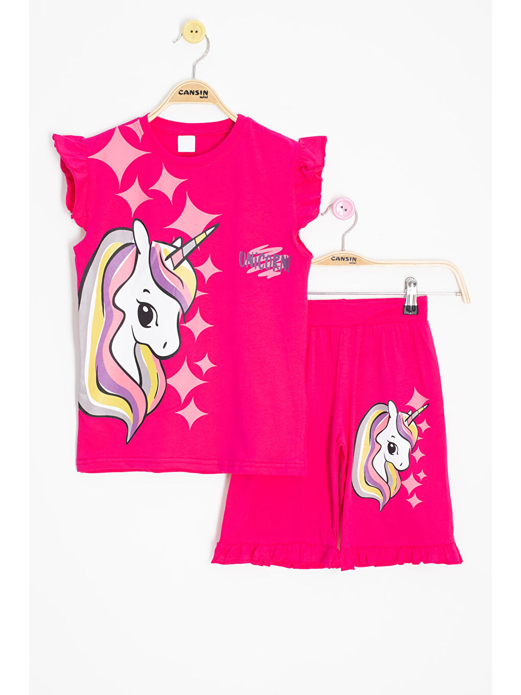 Fuşya Baskılı Kız Çocuk Şortlu 2'li Takım 20613