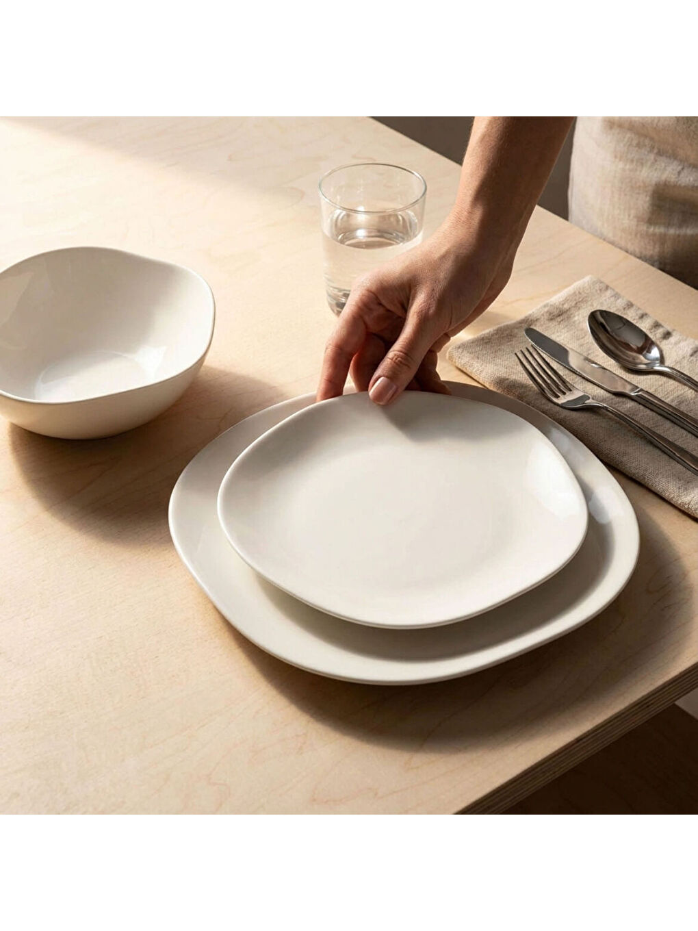 Ekru Ütopya 3 Parça Tek Kişilik Yemek Takımı-1