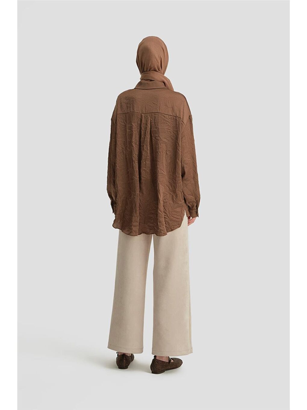 Kahverengi Cep Kapaklı Oversize Gömlek Ort3634 Acı Kahve-4
