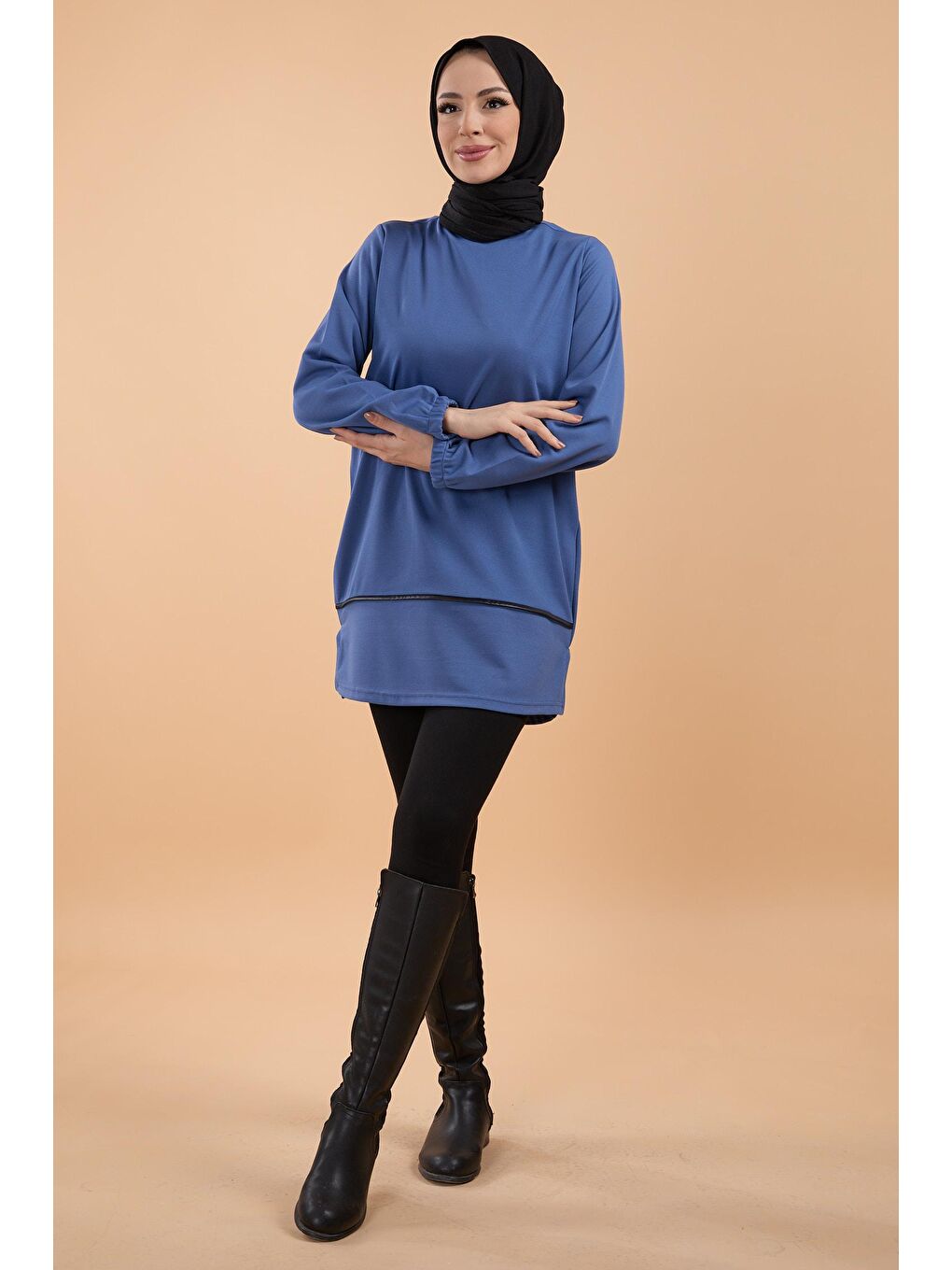 Bisiklet Yaka Kadın Mavi Tunik - 13071-1