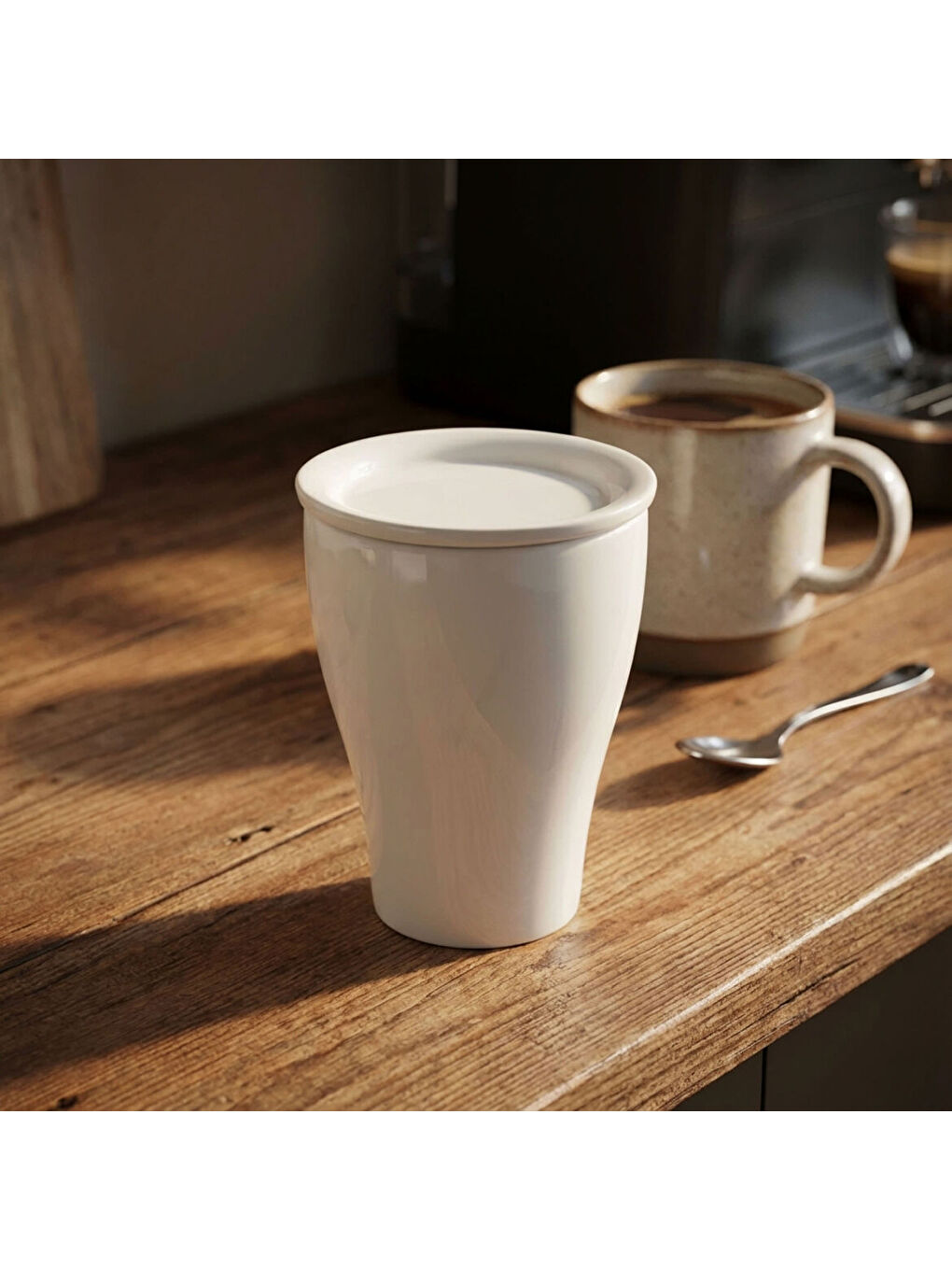 Ekru Kapaklı Mug Bardak 300 CC-1