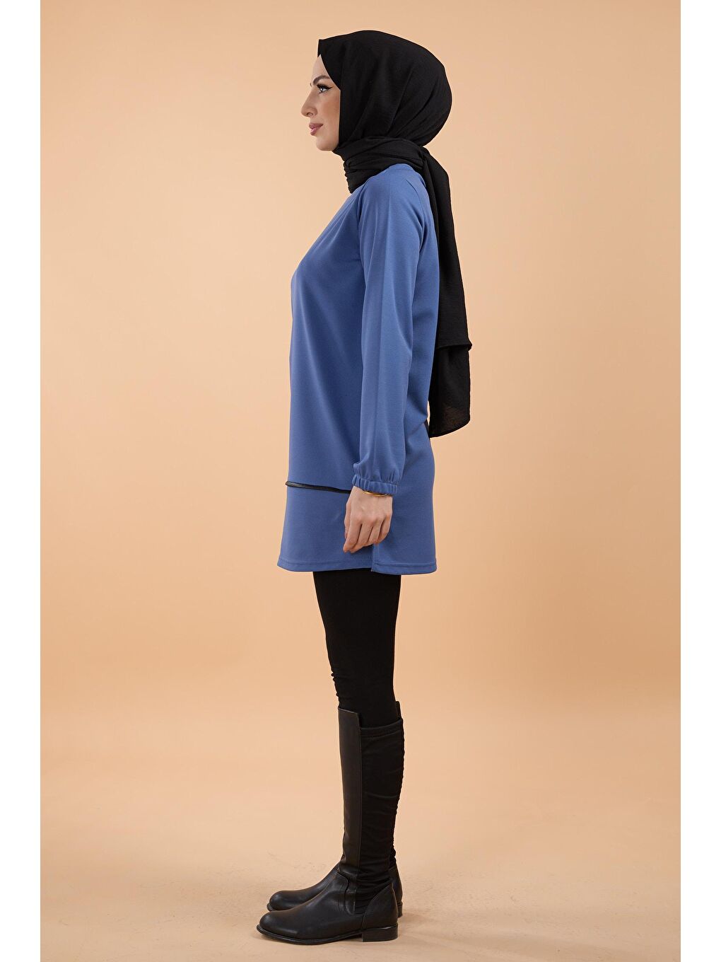 Bisiklet Yaka Kadın Mavi Tunik - 13071-2