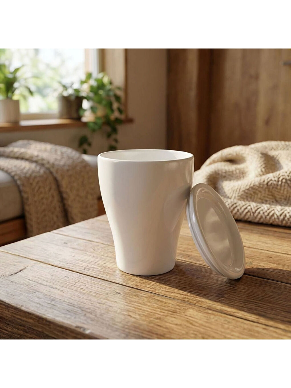 Ekru Kapaklı Mug Bardak 300 CC-2