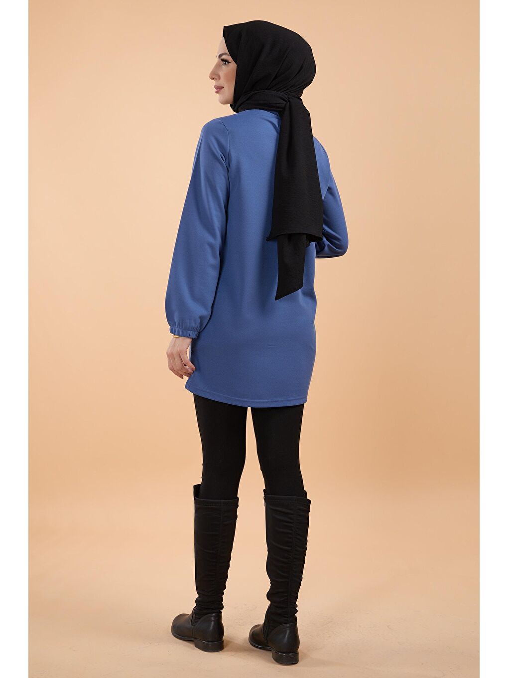 Bisiklet Yaka Kadın Mavi Tunik - 13071-3