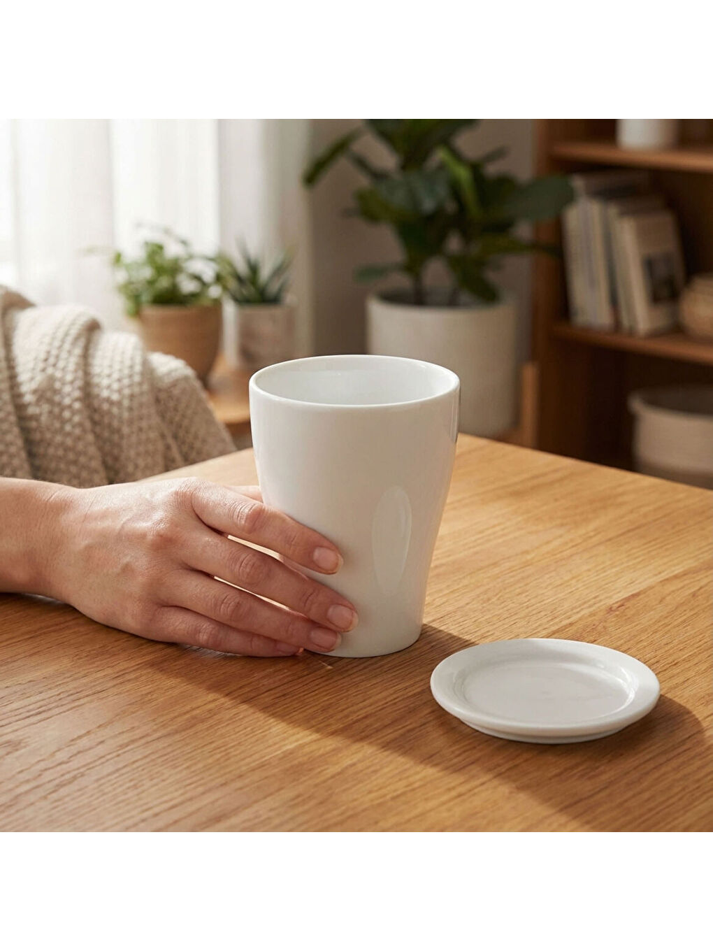 Ekru Kapaklı Mug Bardak 300 CC-4