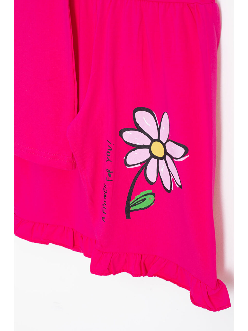 Fuşya Papatya Baskılı Fırfır Detaylı Kız Çocuk Şortlu 2li Takım 20606-3
